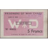 Prisoner of War Camps, France, 5 Francs, ND (1944-45), serial number 006621, handstamp on...