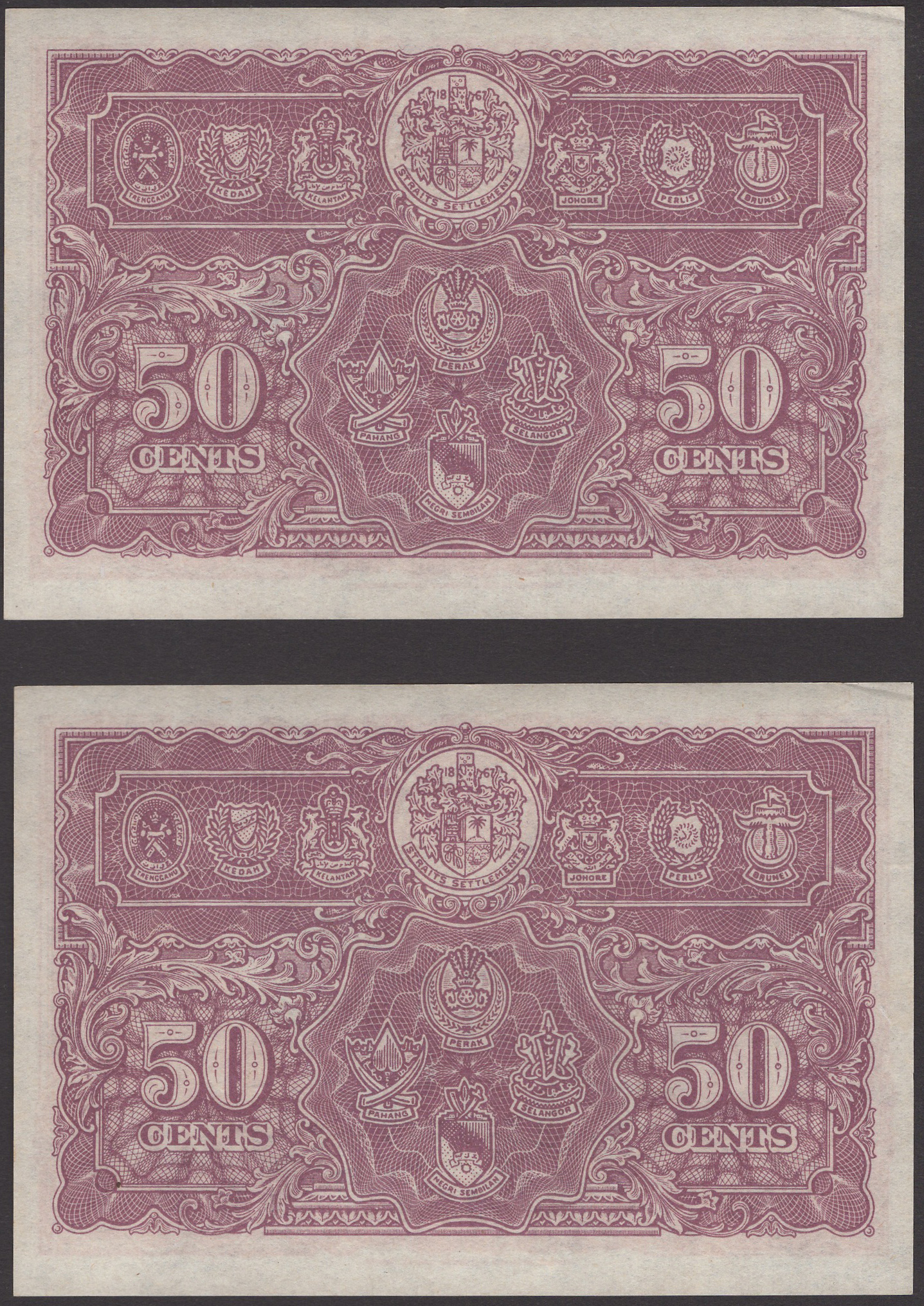 Board of Commissioners of Currency Malaya, 50 Cents (2), 1 July 1941, serial numbers A/34... - Image 2 of 2