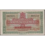 Government of the Straits Settlements, 10 Cents, 14 October 1919, serial number B/37 02771,...