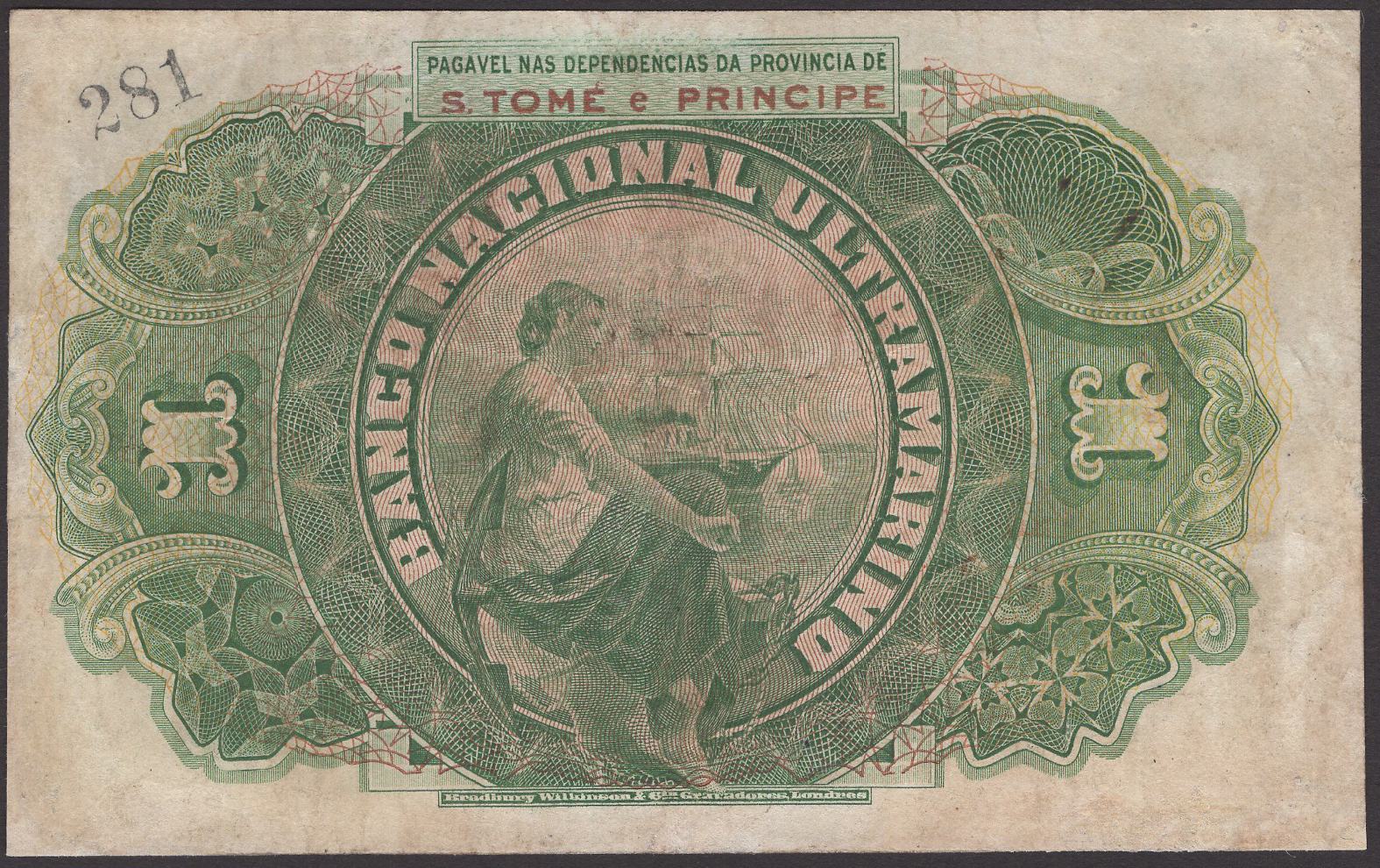 Banco Nacional Ultramarino, St Thomas & Prince, 1 Escudo, 1 January 1921, serial number... - Bild 2 aus 2