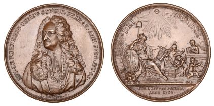 GENEVA, Louis le Fort, 1734, a copper medal by J. Dassier, bust facing with head turned to l...