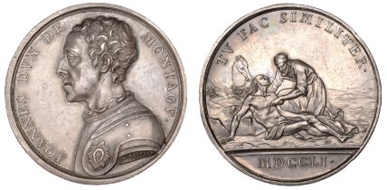 John, Duke of Montagu, 1751, a silver medal by J.-A. Dassier, armoured bust left, rev. Good...