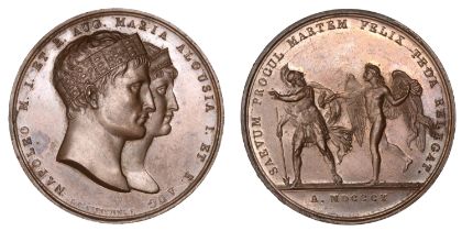 FRANCE, Marriage of Napoleon and Marie-Louise, 1810, a copper medal by L. Manfredini, conjoi...