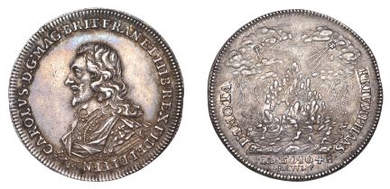 Death of Charles I, 1649, a silver medal by T. Rawlins, bare-headed armoured and draped bust...