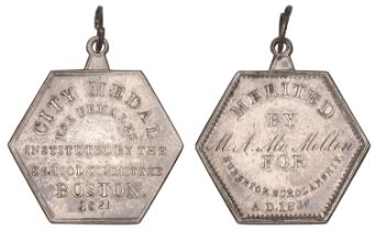 USA, Boston, City Medal for Females, a hexagonal silver award, city medal for females instit...