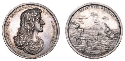 Duke of York Shipwrecked, 1682, a silver medal by G. Bower, bust of the Duke of York right,...