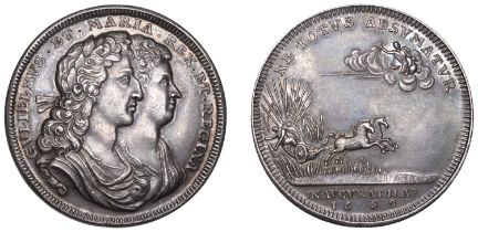 William and Mary, Coronation, 1689, a silver medal, unsigned [by J. Roettiers], conjoined bu...