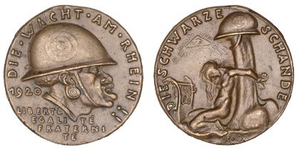 GERMANY, The Watch on the Rhine, 1920, a cast bronze medal by K. Goetz, helmeted African hea...