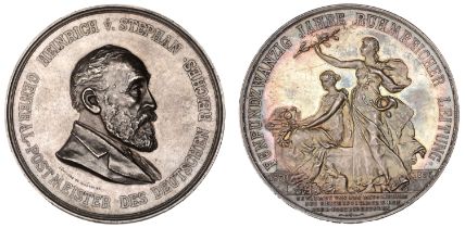GERMANY, Heinrich von Stephan, 1895, a silver medal by P. DÃ¼yffcke & J. von Langa, bust righ...