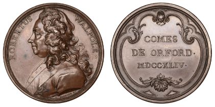 Robert Walpole, Earl of Orford, 1744, a copper medal by A. Dassier, bust left, rev. legend a...