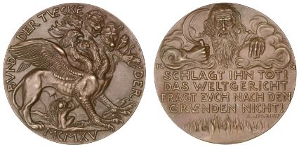 GERMANY, Pact of Malice, 1915, a cast bronze medal by K. Goetz, many-headed monster right, i...