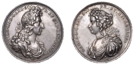 William and Mary, Coronation, 1689, a silver medal by G. Hautsch, bust of William right, rev...