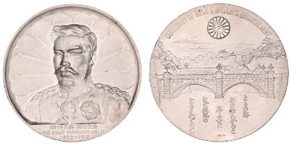 JAPAN, Centenary of the Enthronement of Emperor Meiji, [1968], a silver medal, uniformed bus...