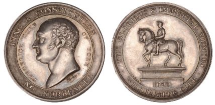 Williamite Club, c. 1825, a silver medal by I. Parkes, bust of the Duke of York left, rev. e...