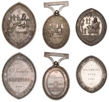 Local, RUTLAND, Uppingham College, vessica-shaped silver award medals (3), unsigned (by A. W...