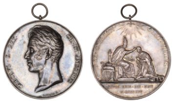 FRANCE, Coronation of Charles X, 1825, a silver medal by R. Gayrard, bare head left, rev. kn...