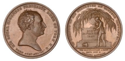 Obsequies for the Duke of York, 1827, a copper medal, unsigned [by J. Ottley], bare head rig...