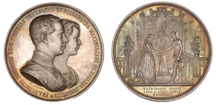 AUSTRIA, Marriage of Franz Joseph and Elisabeth I of Bavaria, 1854, a silver medal by K. Lan...