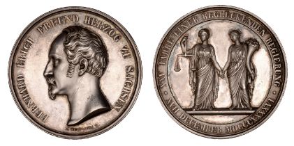 SAXE-MEININGEN, Bernhard Erich Freund, Silver Jubilee, 1846, a silver medal by F. Helfricht,...