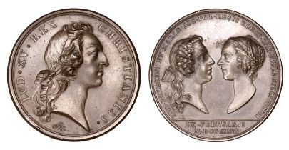 FRANCE, Marriage of the Dauphin and Maria Josepha of Saxony, 1747, a copper medal by F. Mart...