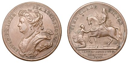 Cities Captured by Marlborough, 1703, a copper medal, unsigned [by J. Croker], bust of Anne...