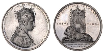 AUSTRIA, Coronation of Ferdinand I in Prague, 1836, a bronze medal by J.D. Boehm, crowned bu...