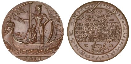GERMANY, Abuse of Neutral Flags, 1915, a cast bronze medal by K. Goetz, skeleton in naval un...