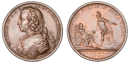 NETHERLANDS, William IV of Orange, 1747, a copper medal by J. Dassier & Sons, armoured bust...