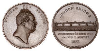 Opening of London Bridge, 1831, a copper medal by B. Wyon, bust of William IV right, rev. vi...