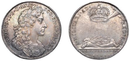 James II, Coronation, 1685, a silver medal by J. Roettiers, laureate bust right, rev. crown...