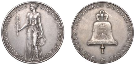 GERMANY, Olympic Games, Berlin, 1936, a silver medal by K. Roth, Germania standing, holding...