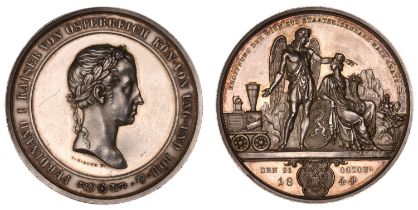 AUSTRIA, Opening of the Vienna-Graz Railway, 1844, a silver medal by J.B. Roth, laureate hea...