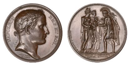 FRANCE, Departure of Napoleon to St Cloud, 1814, a copper medal by J.-P. Droz & N. Brenet, l...