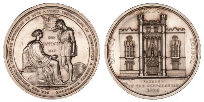 Local, LONDON, City of London School, Foundation, 1834, a silver medal by B. Wyon, faÃ§ade of...