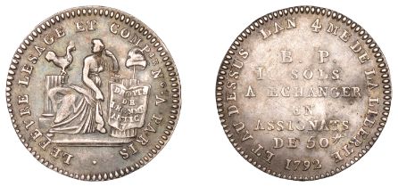 France, Local, PARIS, Lefevre Lesage et Compagnie, 10 Sols, 1792, 21mm (Gad. 9.2). Very fine...