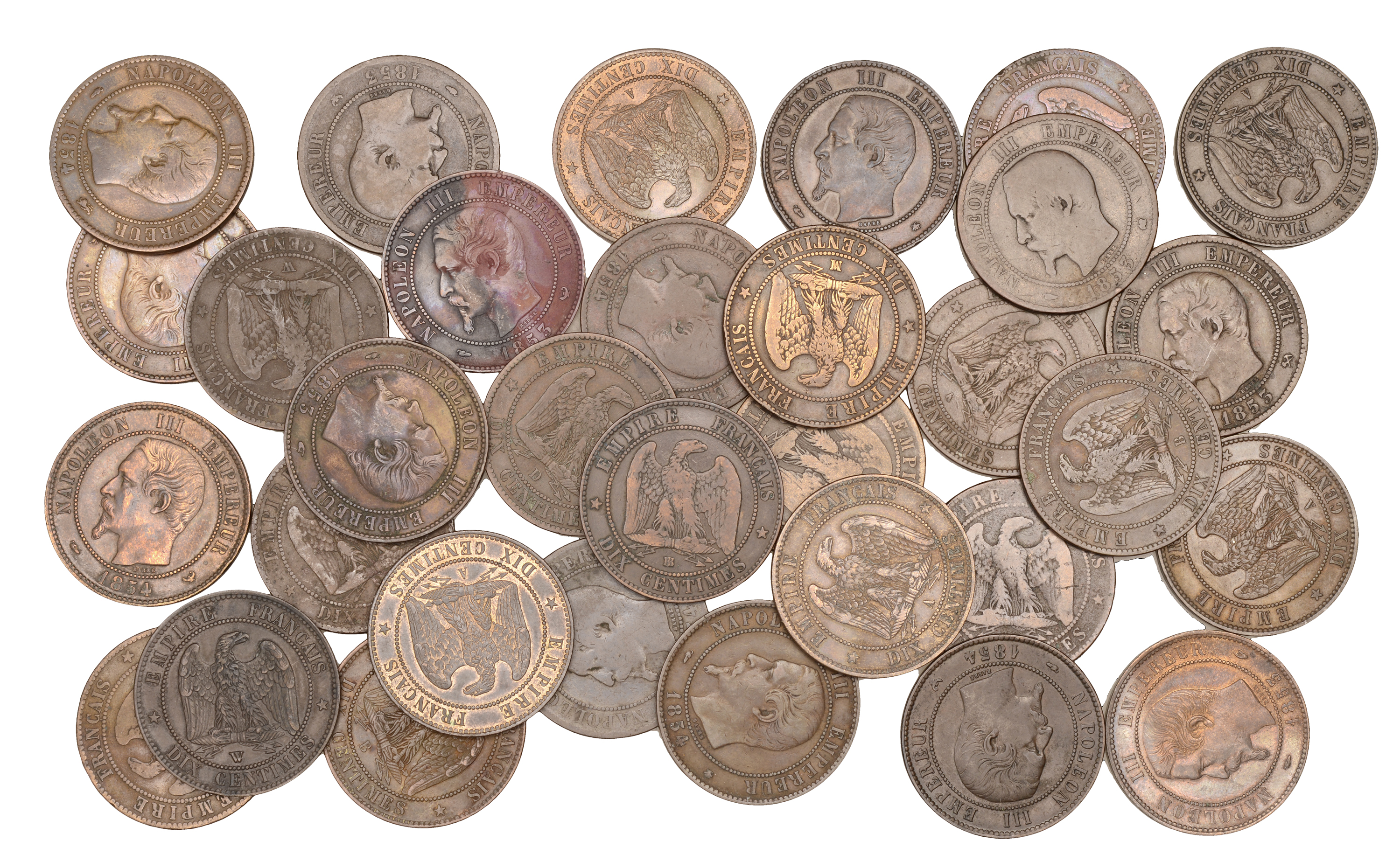 France, Napoleon III (1852-1870), 10 Centimes (32), 1852a (2), 1853a (3), 1853b, 1853bb (2),...