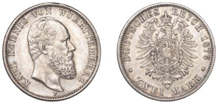 Germany, WÃœRTTEMBERG, Karl I, 2 Mark, 1876f (KM 626). Good very fine Â£150-Â£180