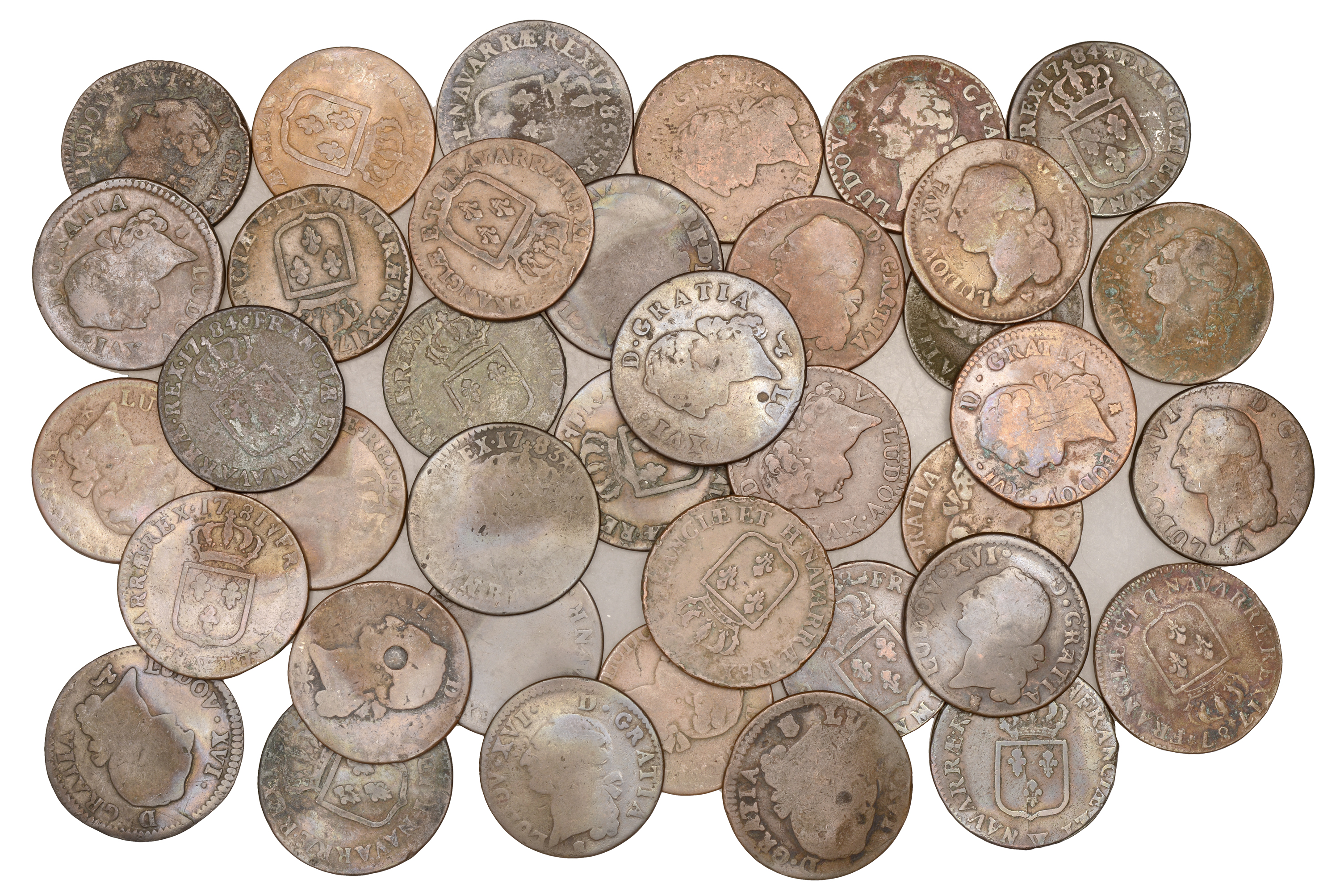 France, Louis XVI (1774-1793), Sols (38), 1777w (2), 1778w (2), 1779w, 1779 Pau, 1780i, 1781...