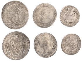Austria, Leopold I, 15 Kreuzer, 1693mmw, Breslau (Her. 1223); OLMÃœTZ, Karl II, 6 Kreuzer, 16...