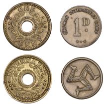 Australia, Internment Camps, One Penny, undated, brass with central hole, 21mm; ISLE OF MAN,...