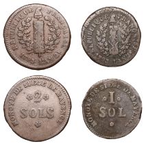 France, Germany, MAINZ, Siege coinage, 2 Sols and 1 Sol, 1793 (Gad. 65-6) [2]. Very fine and...