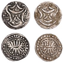 Burma, PYU KINGDOM, silver Units (2), c. 200-500 AD, rising sun, rev. Srivatsa, 9.22g, 9.16g...