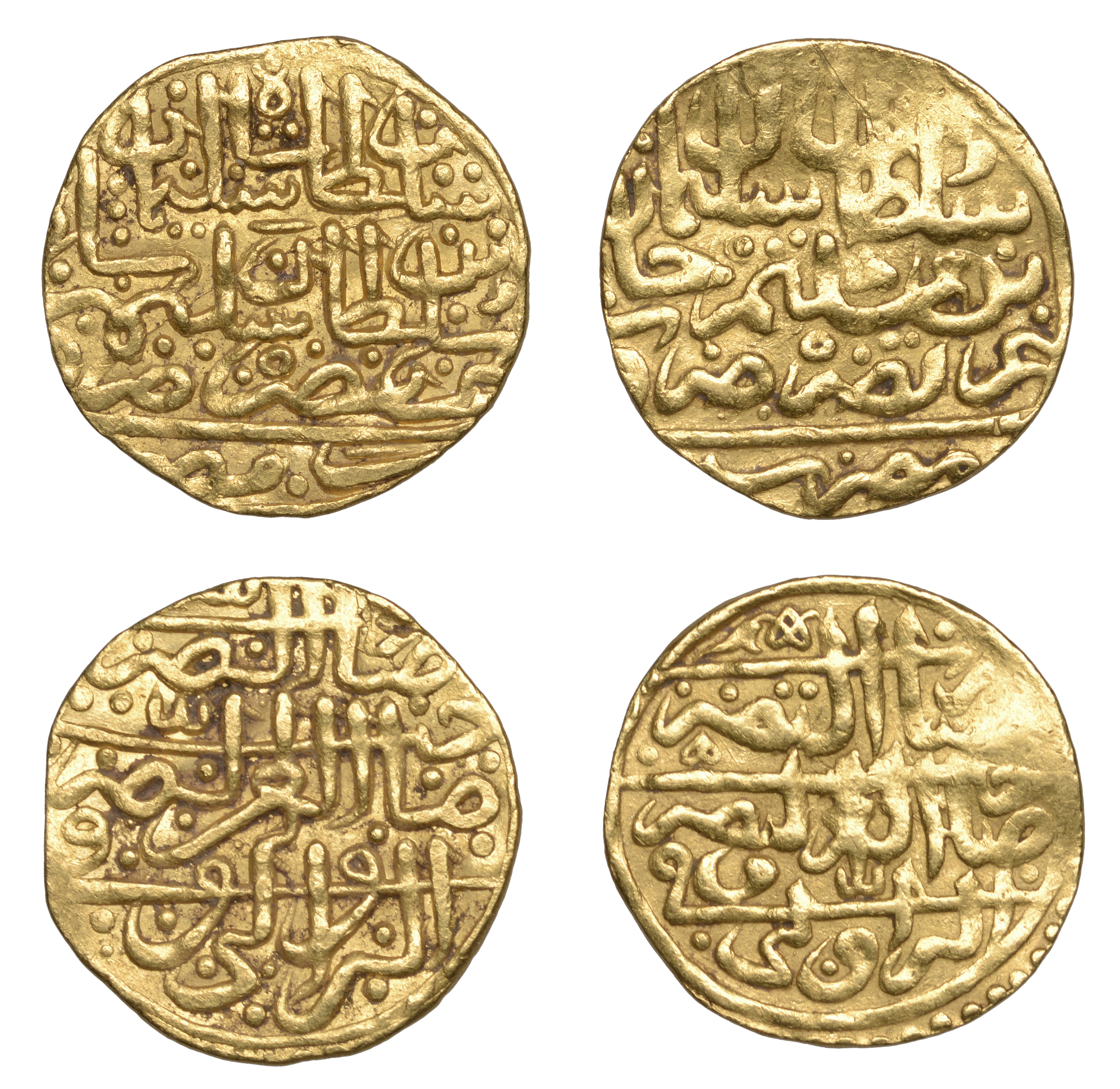 Suleyman I, Sultanis (2), Misr, dates off flan, 3.48g/3h, 3.38g/9h (A 1317; ICV 3158) [2]. V...