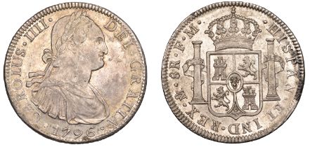 Mexico, Charles IIII, 8 RÃ©ales, 1796fm, Mexico City (CalicÃ³ 959; KM. 109). Nearly extremely...