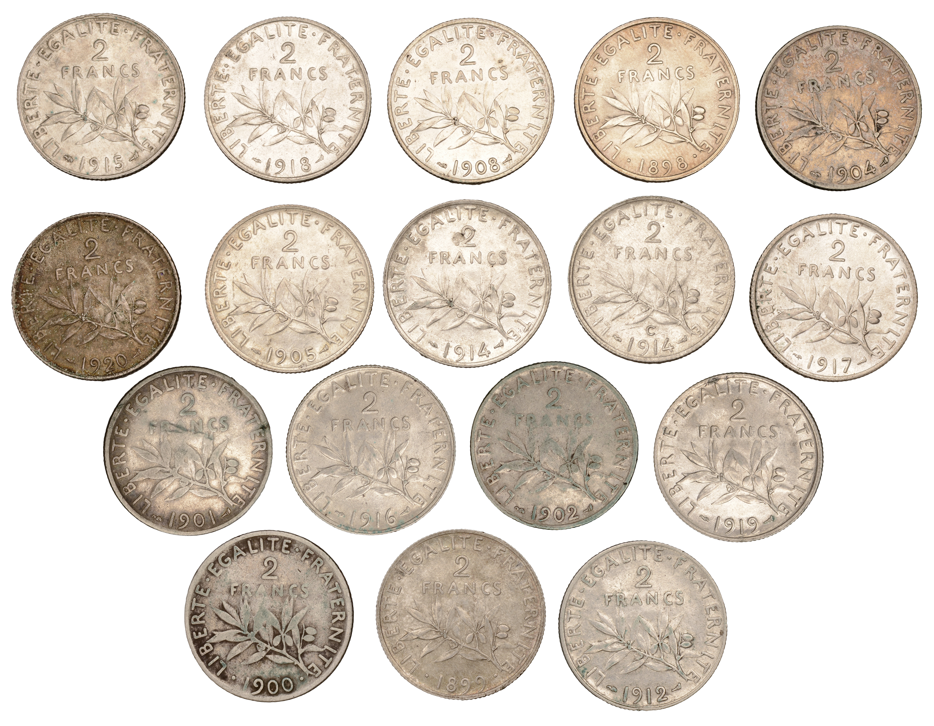France, Third Republic (1871-1940), 2 Francs (17), 1898-1902, 1904, 1905, 1908, 1912, 1914,... - Image 2 of 2