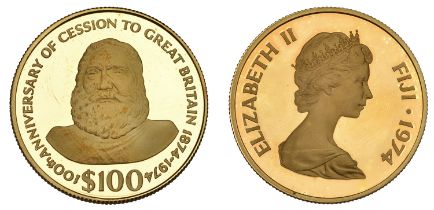 Fiji, Elizabeth II, Proof 100-Dollars, 1974 (KM. 35). In case of issue, about as struck Â£50...