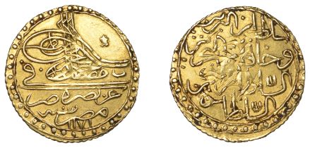 Mustafa III, Zeri Mahbub, Misr 1171h, 2.57g/12h (OC 26-033-02; ICV 3369). Reverse double-str...