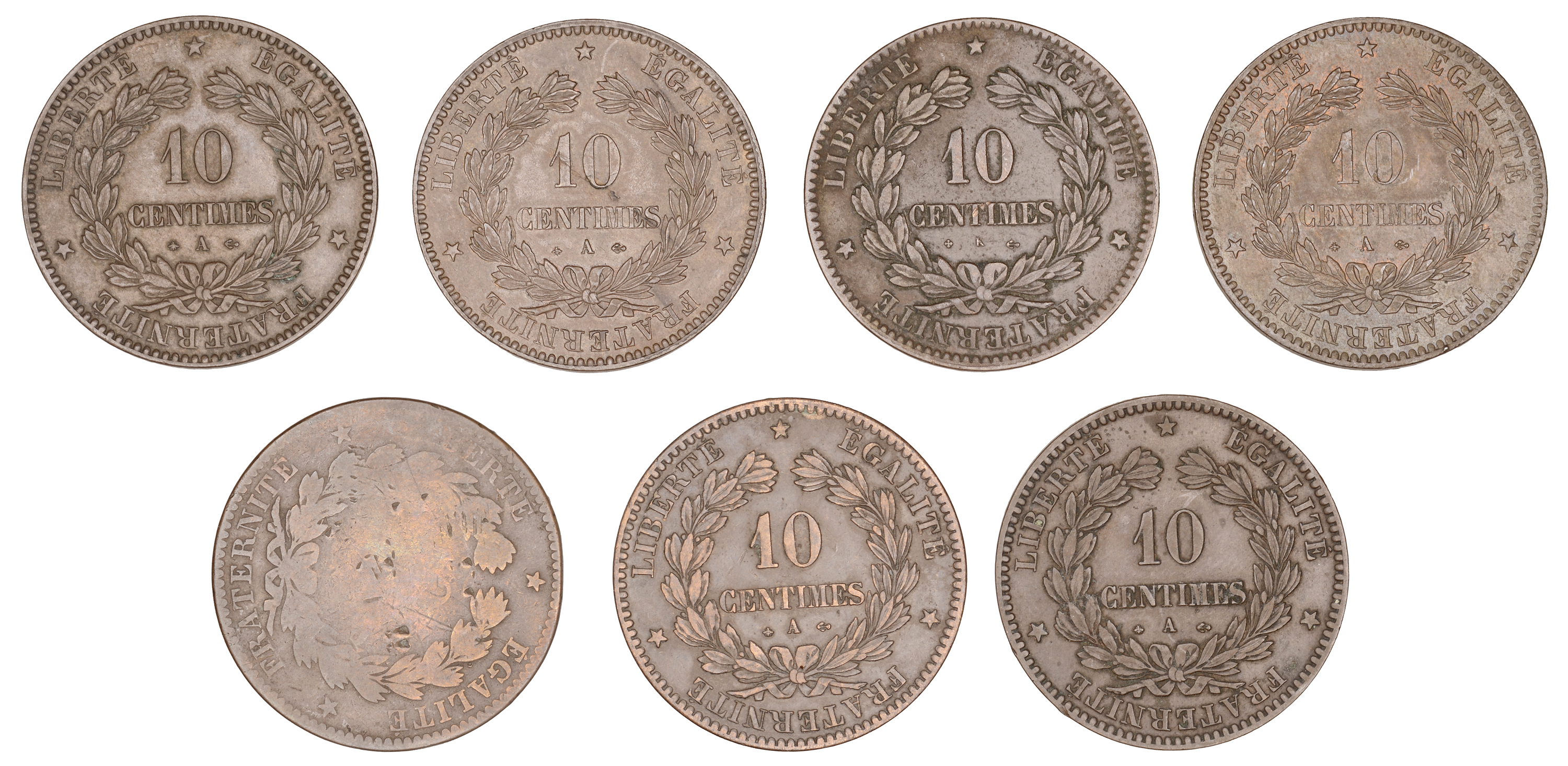 France, Government of National Defence, 10 Centimes (7), 1870a (2), 1871a (3), 1871k, 1871 u... - Image 2 of 2