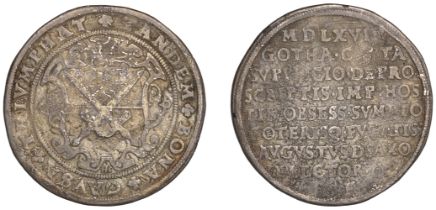 Germany, SAXONY, August, Thaler, 1567, capture of Gotha, 30.88g/11h (Schnee 717; Dav. 9800)....