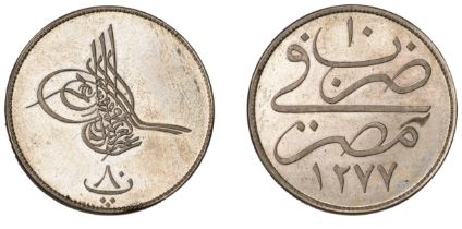 Egypt, Abdul Aziz, Piedfort Pattern 80 Para, struck in copper-nickel, Misr 1277h, yr 10, edg...